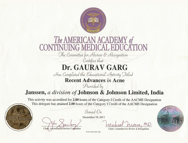 Dermatologist  Certificate Dr Gaurav Garg